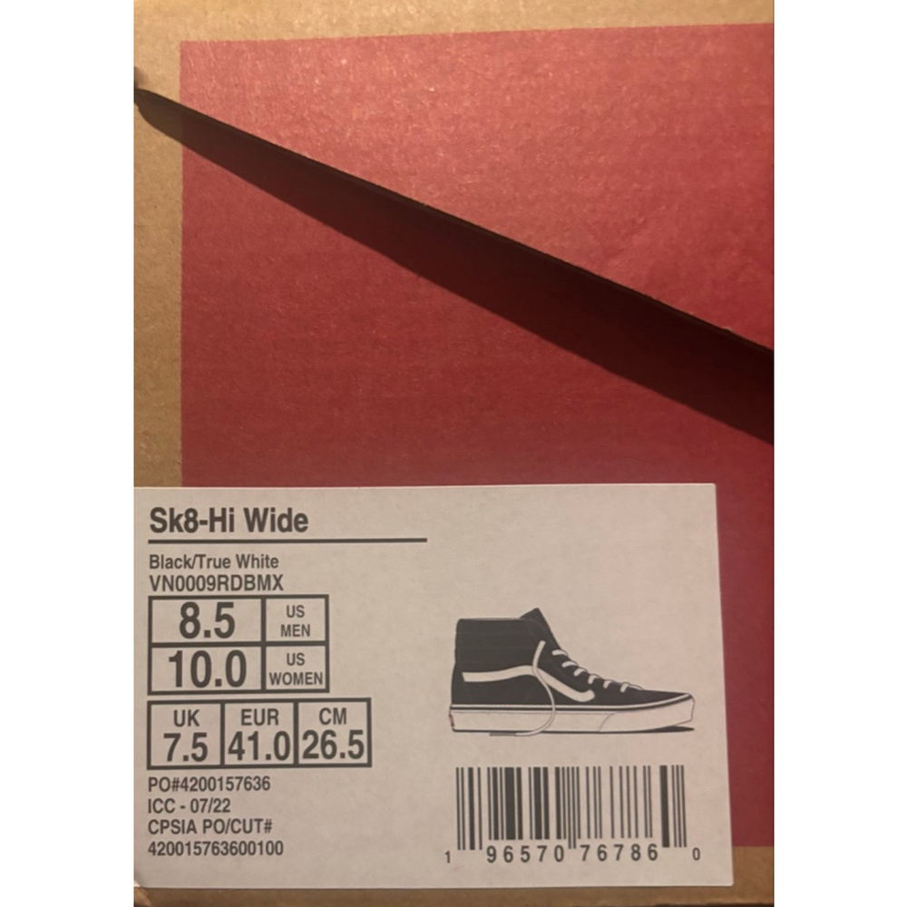 Vans Sk8-Hi Black. Men's size 8.5 Wide, US Women's size 10, Wide - Picture 2 of 2
